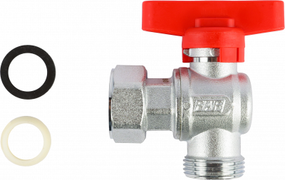 Кран шаровой FAR 3/4"EU(TP)-3/4", НР-накидная гайка EPDM, угловой, красн. бабочка, хром